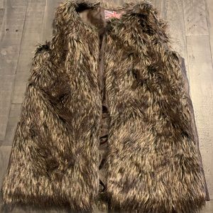 Brown faux fur/ faux leather vest